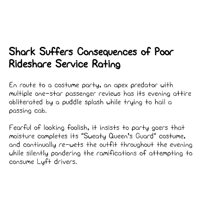 Shark Suffers Consequences of Poor Rideshare Service Rating