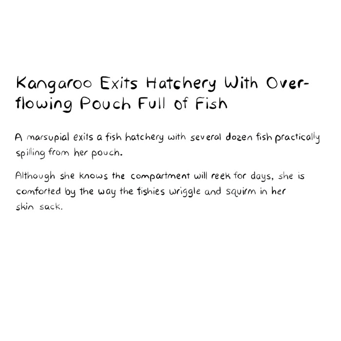 Kangaroo Exits Hatchery With Overflowing Pouch Full of Fish