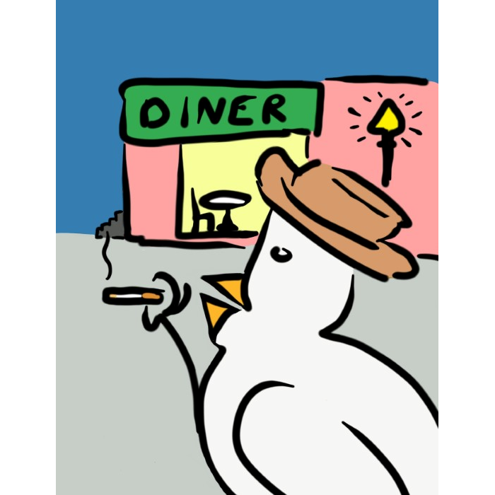 Sullen Chicken Smokes And Gawks Into Empty Diner