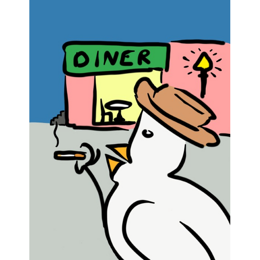 Sullen Chicken Smokes And Gawks Into Empty Diner
