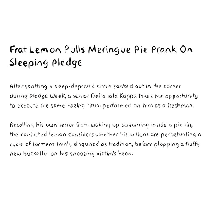 Frat Lemon Pulls Meringue Pie Prank On Sleeping Pledge